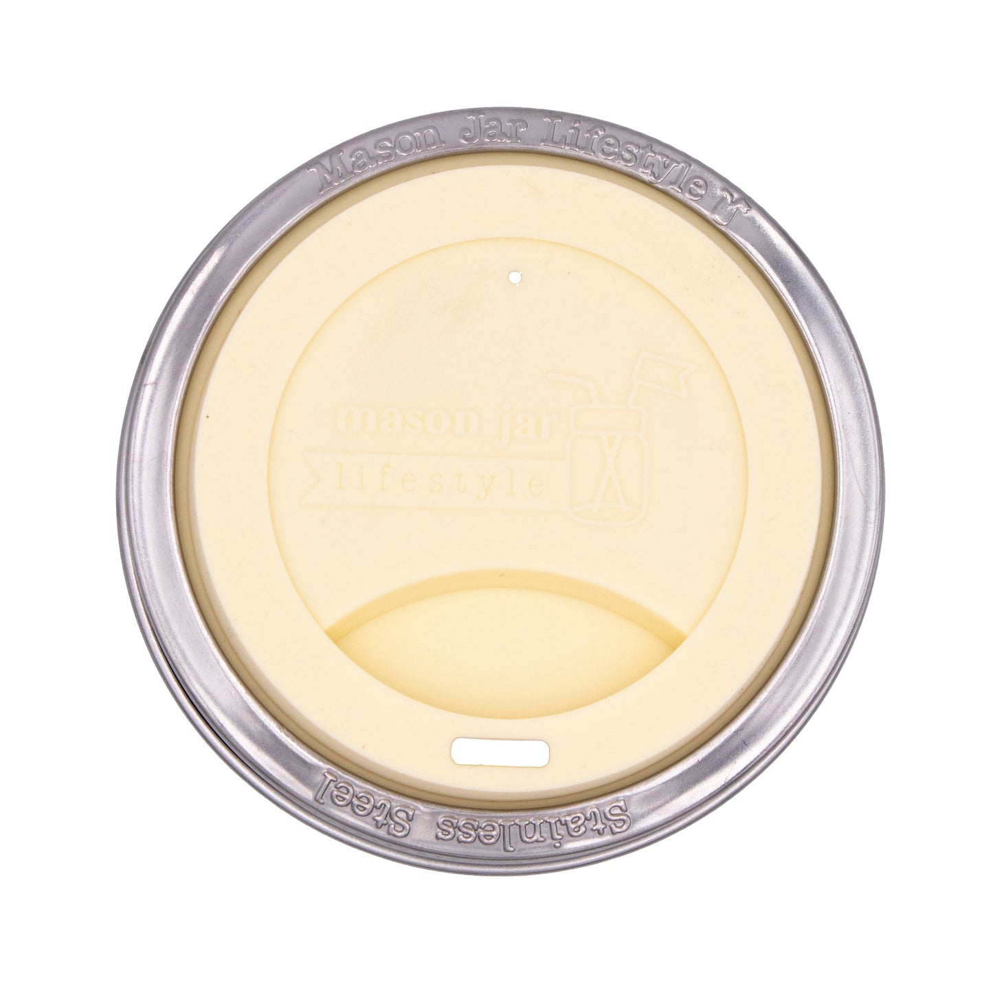Silicone Drinking Lid with Stainless Steel Band for Mason Jars