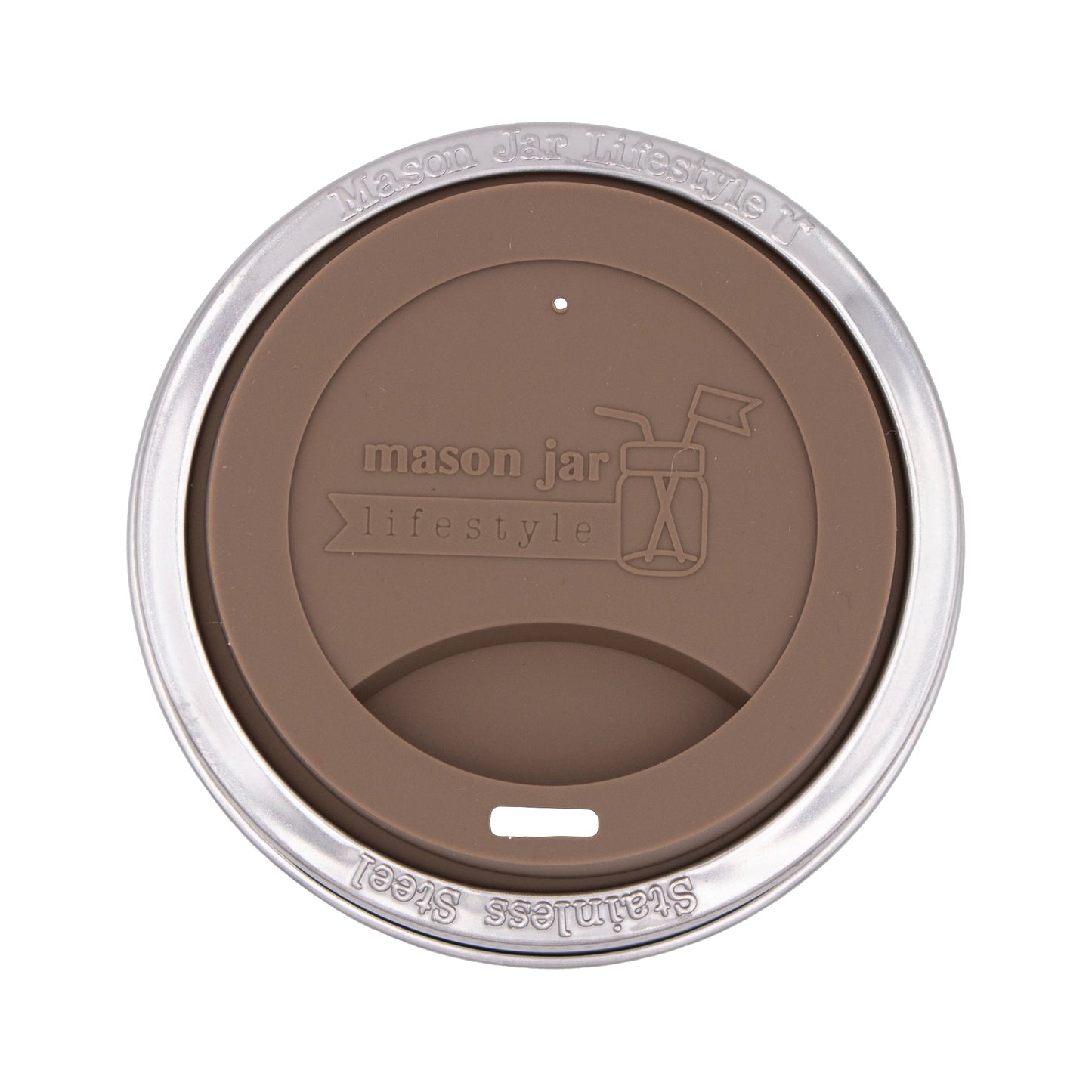 Silicone Drinking Lid with Stainless Steel Band for Mason Jars