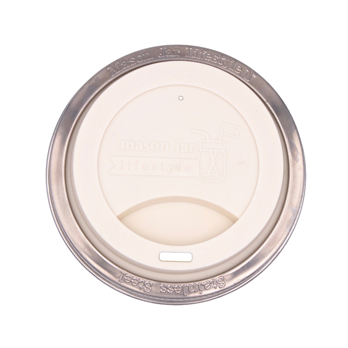 Silicone Drinking Lid with Stainless Steel Band for Mason Jars