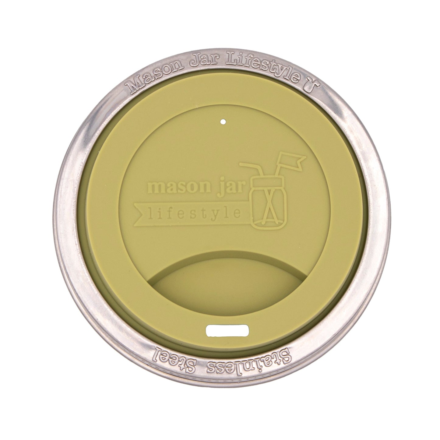 Silicone Drinking Lid with Stainless Steel Band for Mason Jars