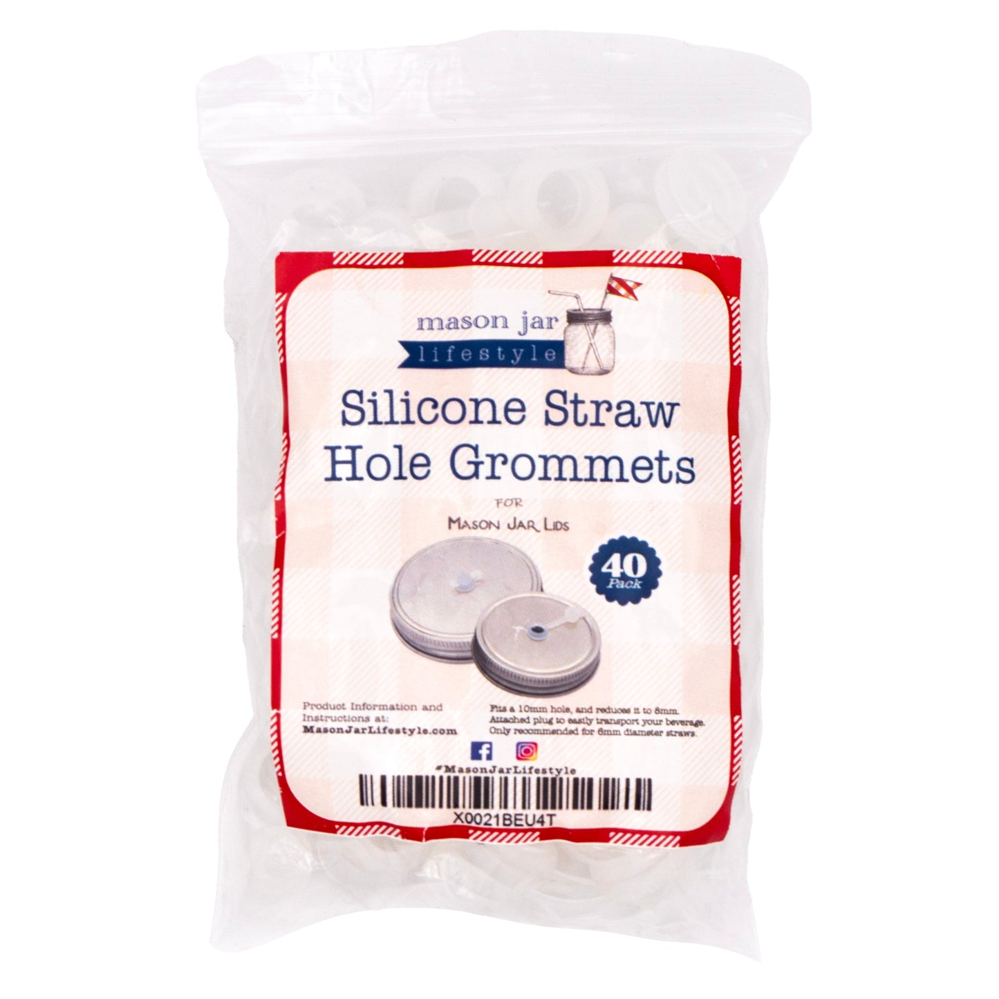 Silicone Straw Hole Grommets with Plugs for Mason Jar Lids 40 Pack