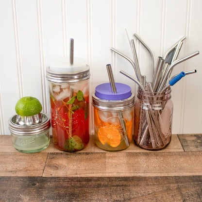 Silicone Straw Hole Tumbler with Stainless Steel Band for Mason Jars