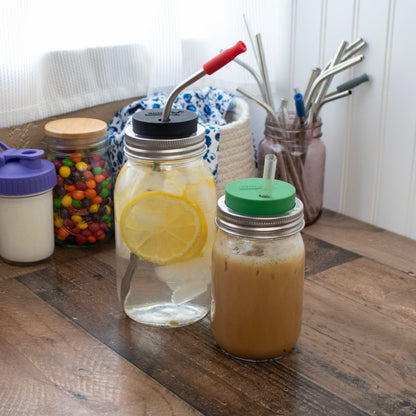 Silicone Straw Hole Tumbler with Stainless Steel Band for Mason Jars
