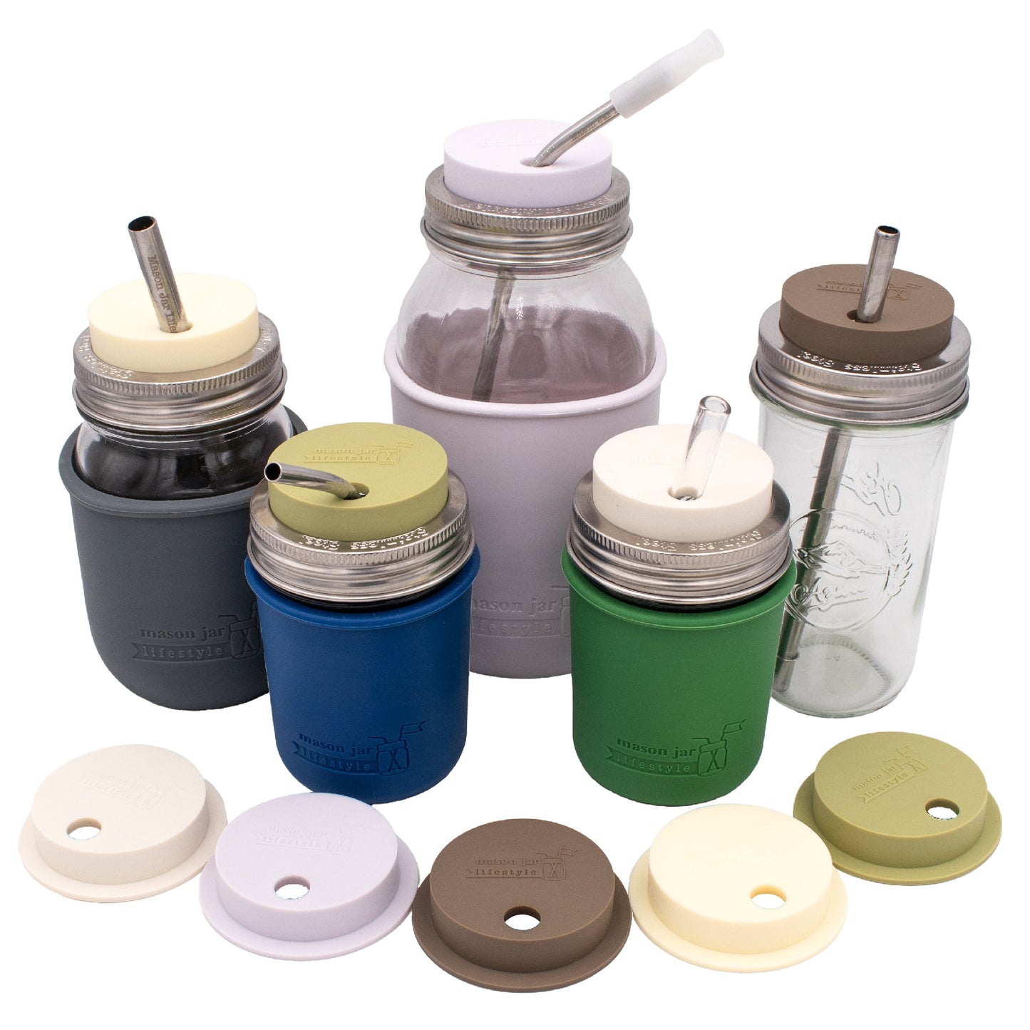 Silicone Straw Hole Tumbler with Stainless Steel Band for Mason Jars