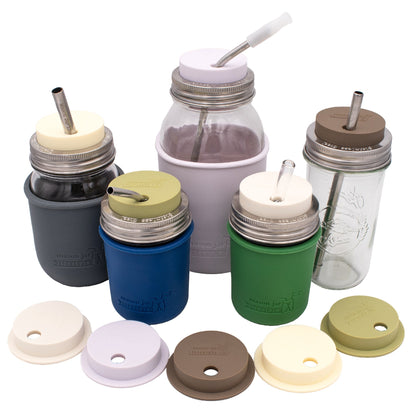 Silicone Straw Hole Tumbler with Stainless Steel Band for Mason Jars