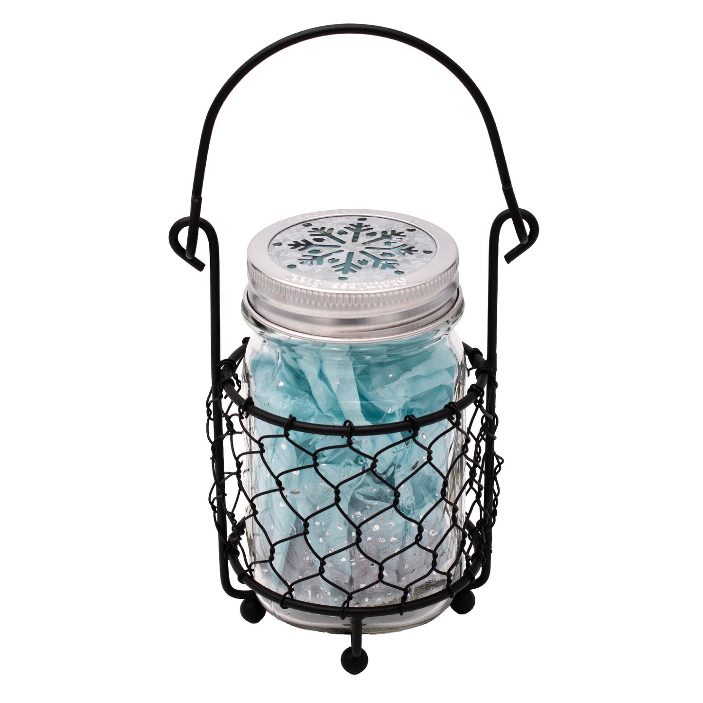 Single Pint Jar Caddy with Chicken Wire for Hanging or Carrying One Mason Jar