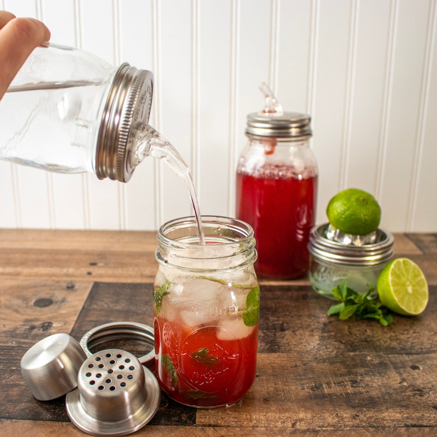 Mason Shaker Cocktail Shaker Lid with Stainless Steel Band
