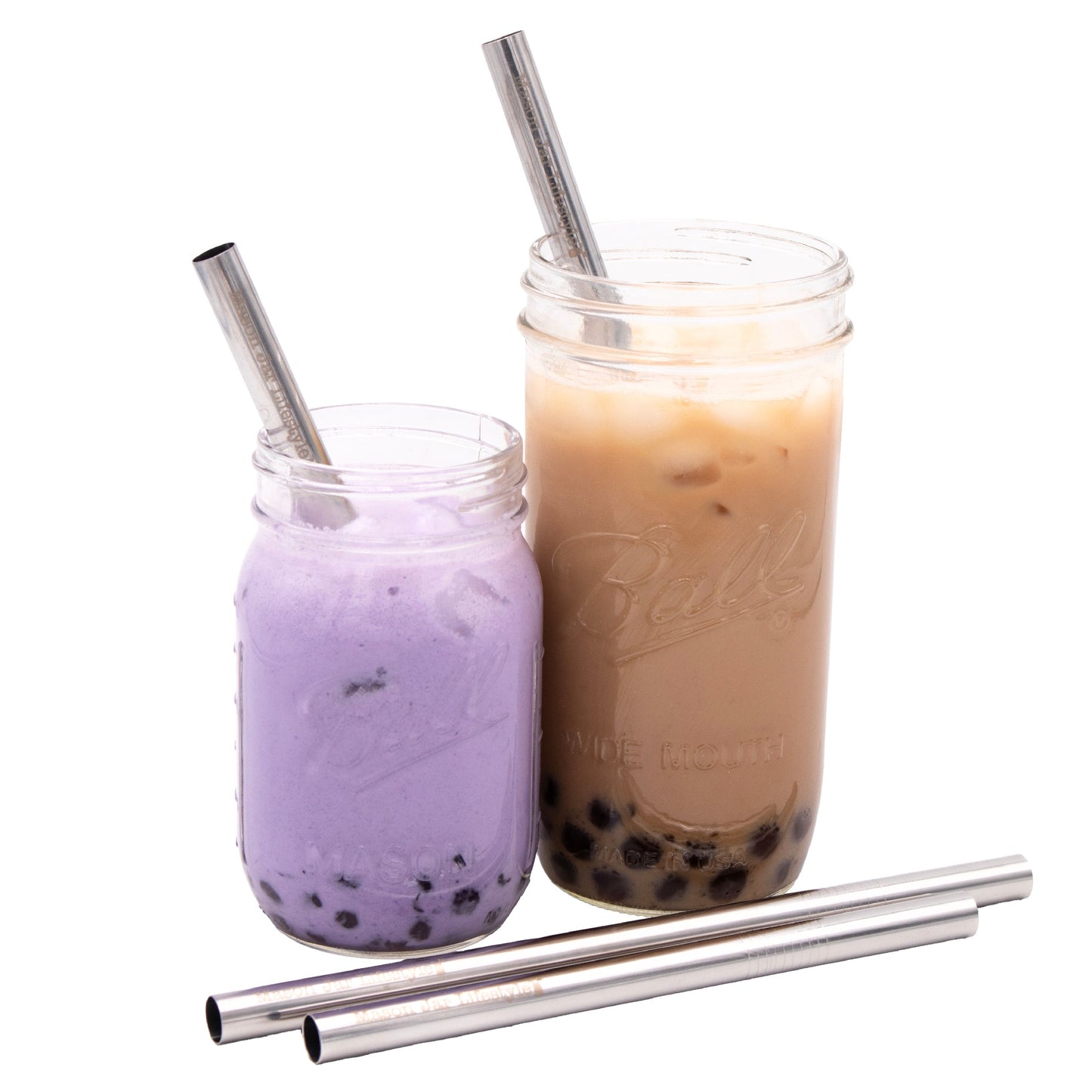 Long 9" Stainless Steel Extra Thick Boba Straws for Quart Mason Jars