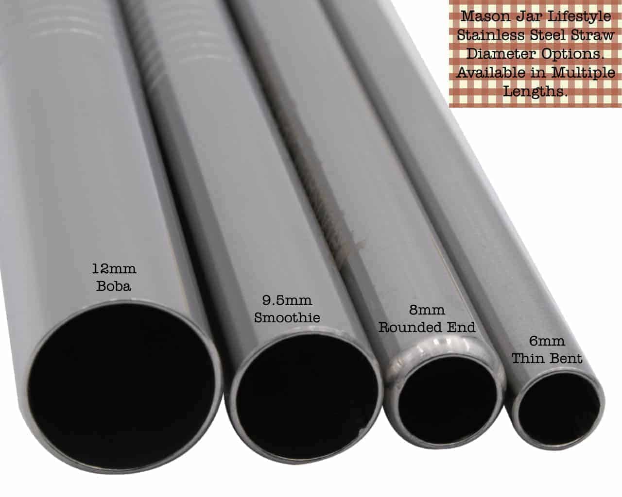 Medium 7 ½" Thin Bent Stainless Steel Straws for Pint Mason Jars