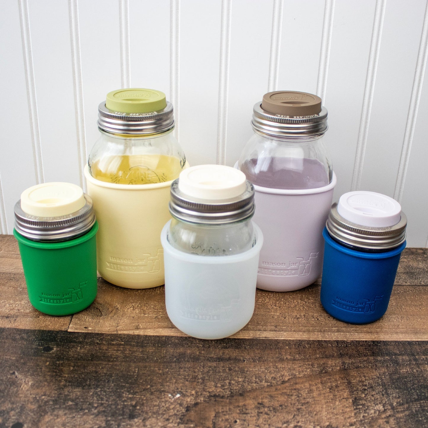 Silicone Drinking Lid with Stainless Steel Band for Mason Jars