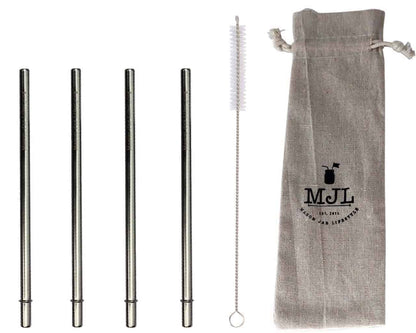 Medium 7 ¼" Safer Rounded End Stainless Steel Straws for Pint Mason Jars