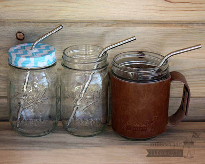 Medium 7 ½" Thin Bent Stainless Steel Straws for Pint Mason Jars
